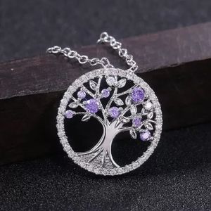 Tree of life purple cubic zirconia necklace
